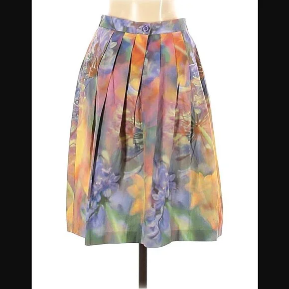 Moschino Skirt 4 Floral Tie Dye Pleated Flare Belt Luxury Painting Multicolor - Picture 10 of 13
